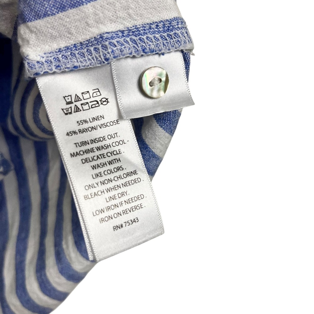 Nicole Miller‎ NY Blue White Stripe Linen Rayon Button Down Shirt  L Nautical - Picture 4 of 5